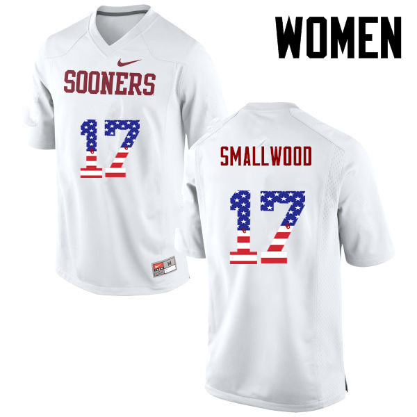 Women Oklahoma Sooners #17 Jordan Smallwood College Football USA Flag Fashion Jerseys-White